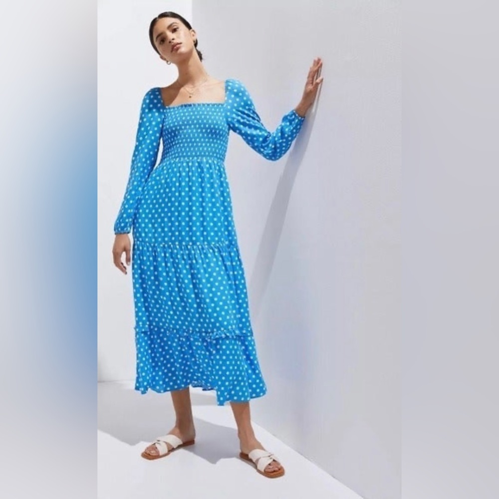 Anthropologie Polka Dot Smocked Dress